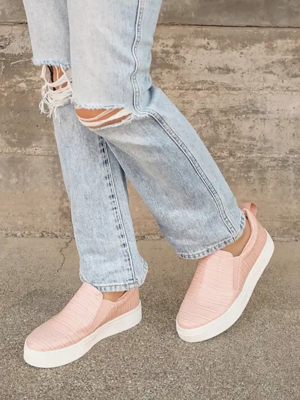Lulus Cassay Blush Pink Crocodile-Embossed Platform Slip-On Sneakers